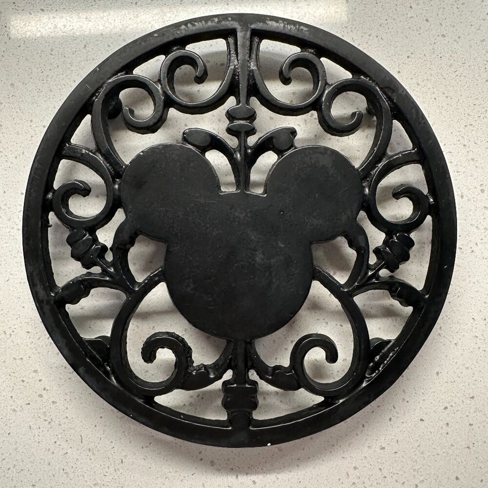Mickey Mouse Trivet Cast Iron Black Round Authentic Disney Park Merchandise Used